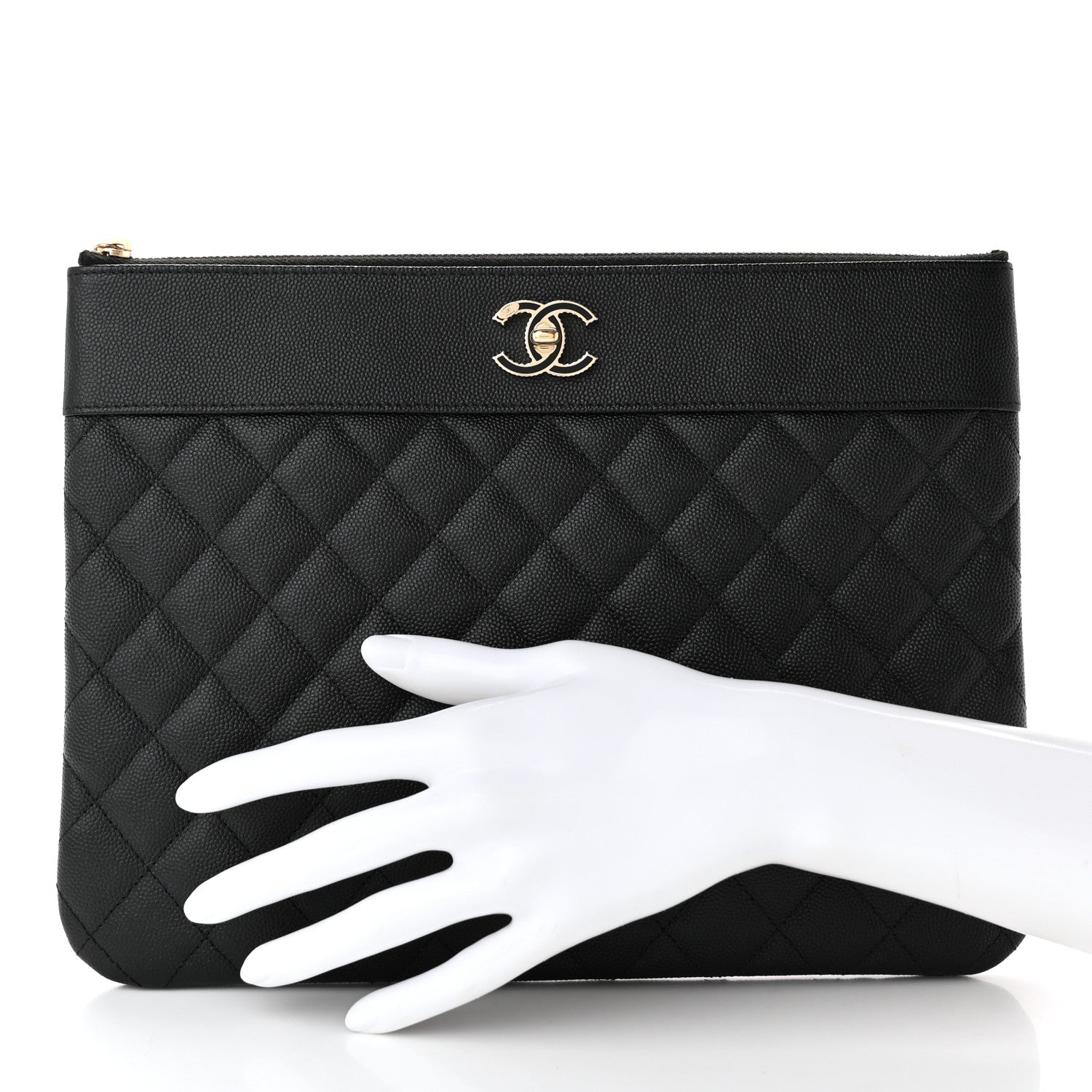 Chanel Caviar Quilted Mademoiselle Vintage Large Zip Pouch Black 2 of 11