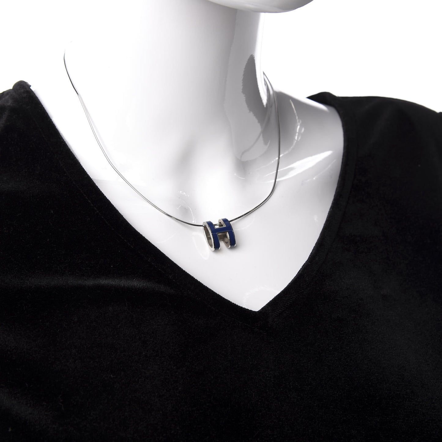 Lacquered Palladium Pop H Pendant Necklace Navy Bleu