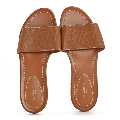 Louis Vuitton Calfskin Lock It Flat Mule 38 Cognac 2 of 9