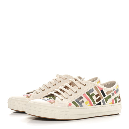 Fendi Kuban Canvas FF Womens Domino Low Top Sneakers 39 Grezzo Multicolor Latte 3 of 7