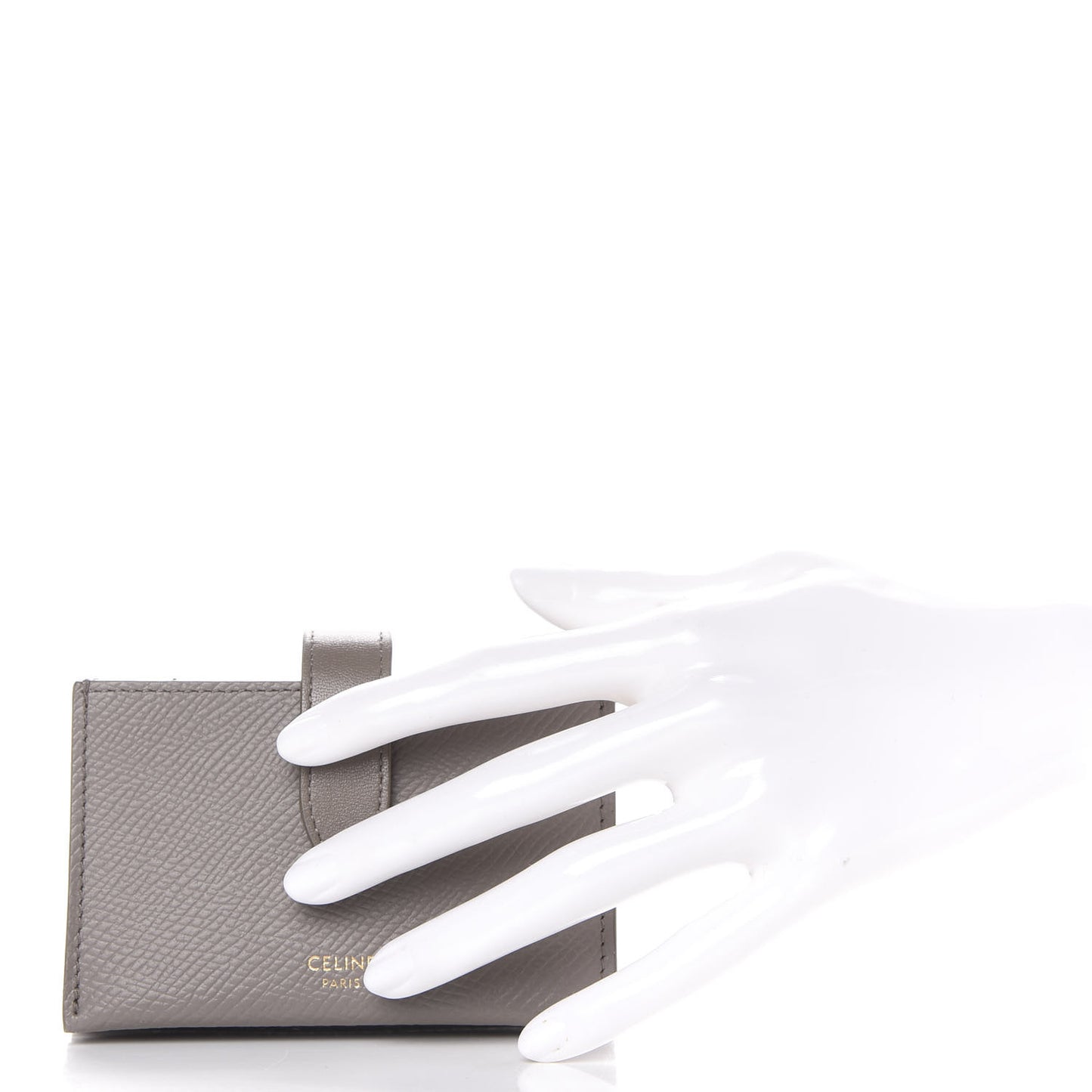 Grained Shiny Calfskin Accordion Card Holder Pebble