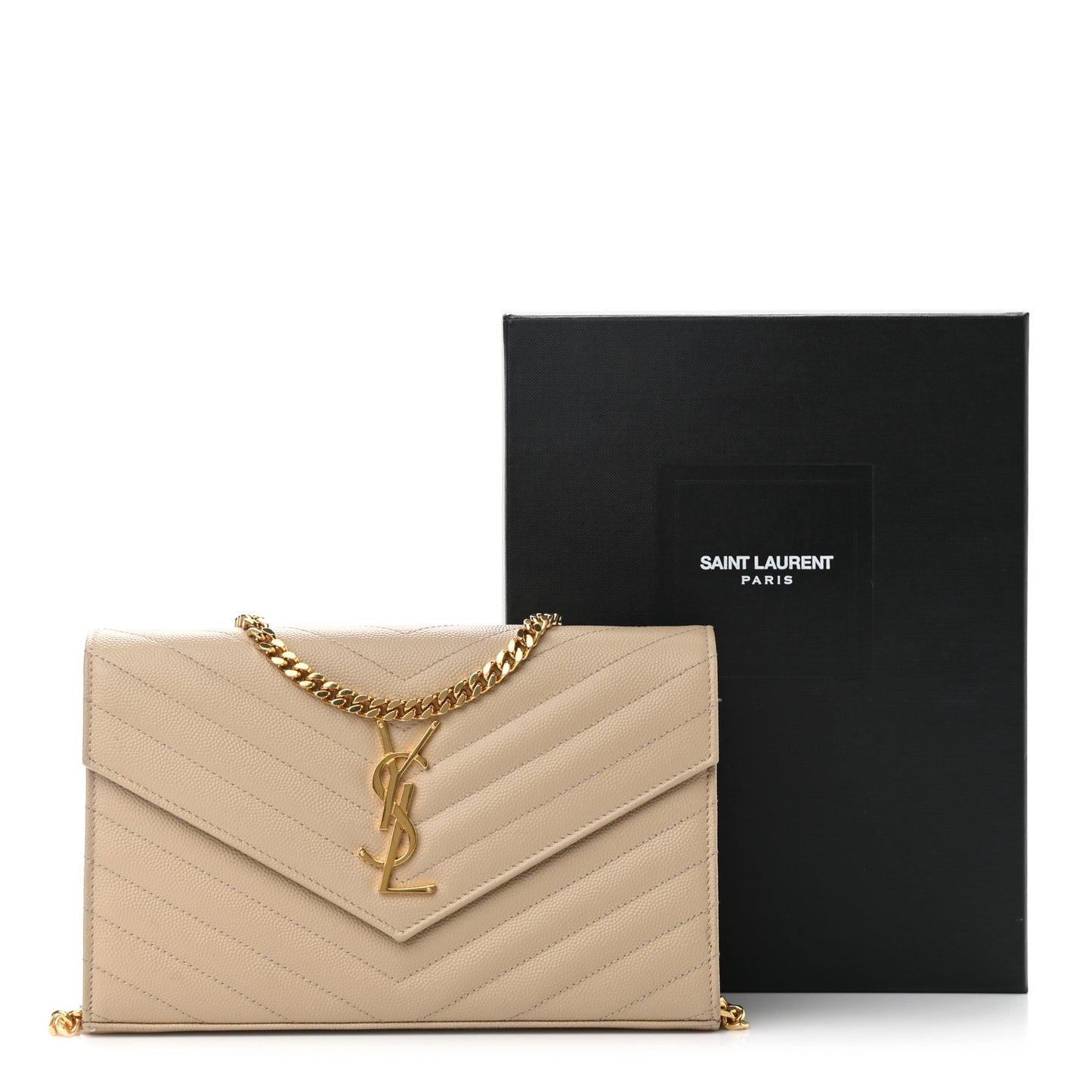 Grain De Poudre Matelasse Chevron Monogram Chain Wallet Deep Beige