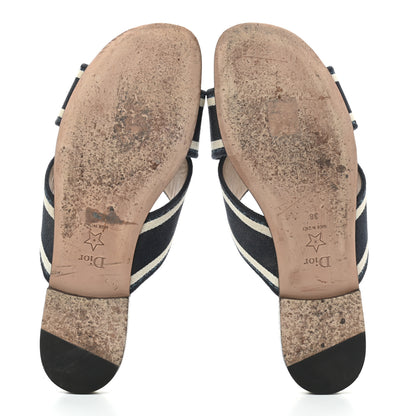 Christian Dior Canvas Palms Embroidered Dway Criss Cross Slide Sandals 38 Indigo Blue 5 of 9