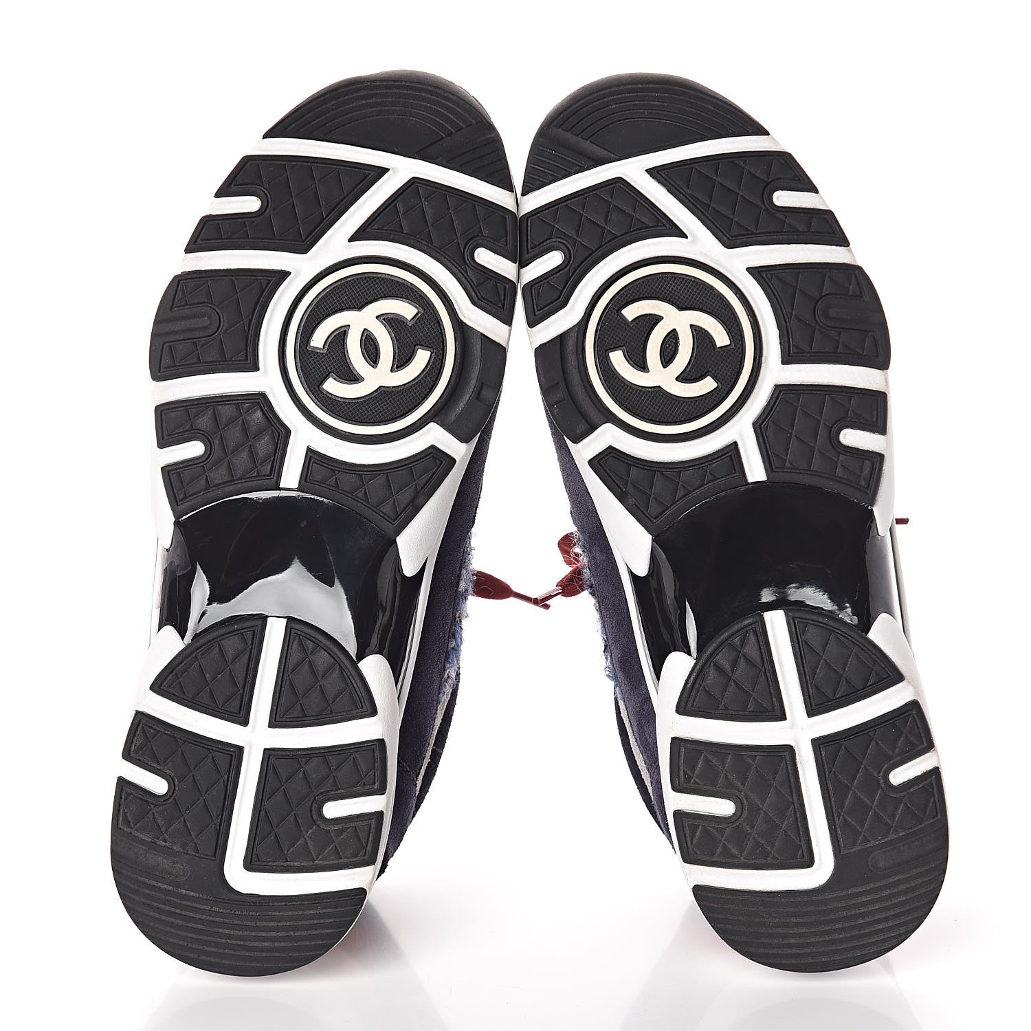 Chanel Tweed Suede Calfskin Womens CC Sneakers 38 Grey Red Navy 5 of 7