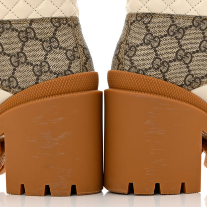 Gucci Calfskin GG Supreme Monogram Nappa Quilted Lace Up Ankle Boots 36.5 Mystic White Beige 9 of 10