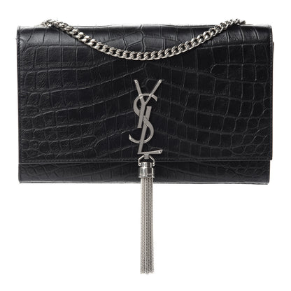 Saint Laurent Calfskin Crocodile Embossed Medium Classic Monogram Kate Tassel Satchel Black 1 of 12