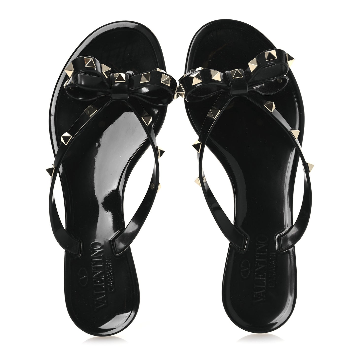 PVC Jelly Rockstud Bow Thong Sandals 36 Black