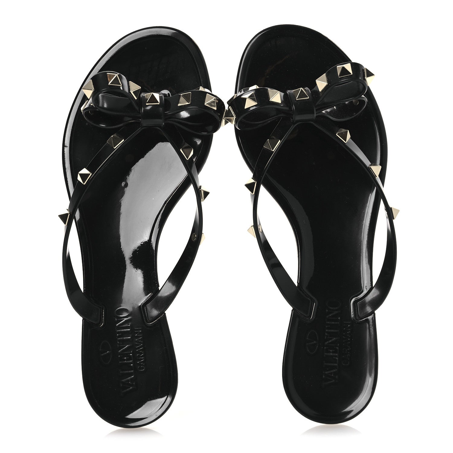 Valentino Garavani PVC Jelly Rockstud Bow Thong Sandals 36 Black 2 of 10