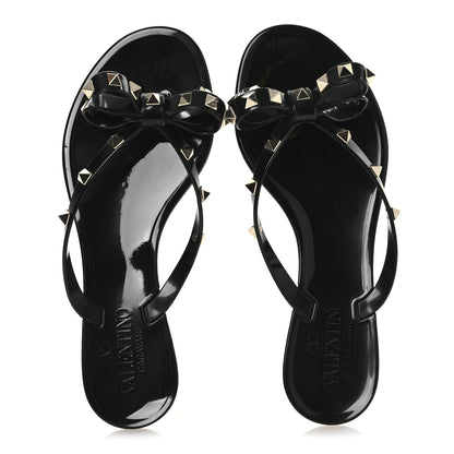 Valentino Garavani PVC Jelly Rockstud Bow Thong Sandals 36 Black 2 of 10