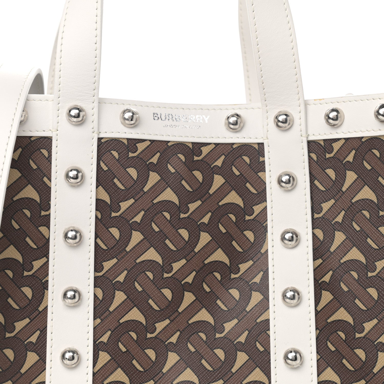 Burberry E-Canvas Monogram Studded Small Portrait Tote Bag White 9 of 14