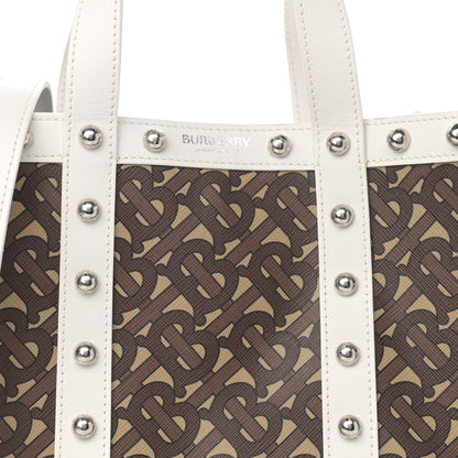Burberry E-Canvas Monogram Studded Small Portrait Tote Bag White 9 of 14