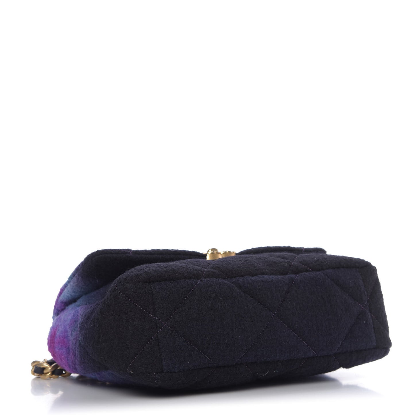 Wool Tweed Quilted Large 19 Flap Purple Black Blue