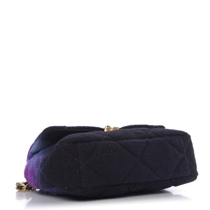 Chanel Wool Tweed Quilted Large 19 Flap Purple Black Blue 4 of 9