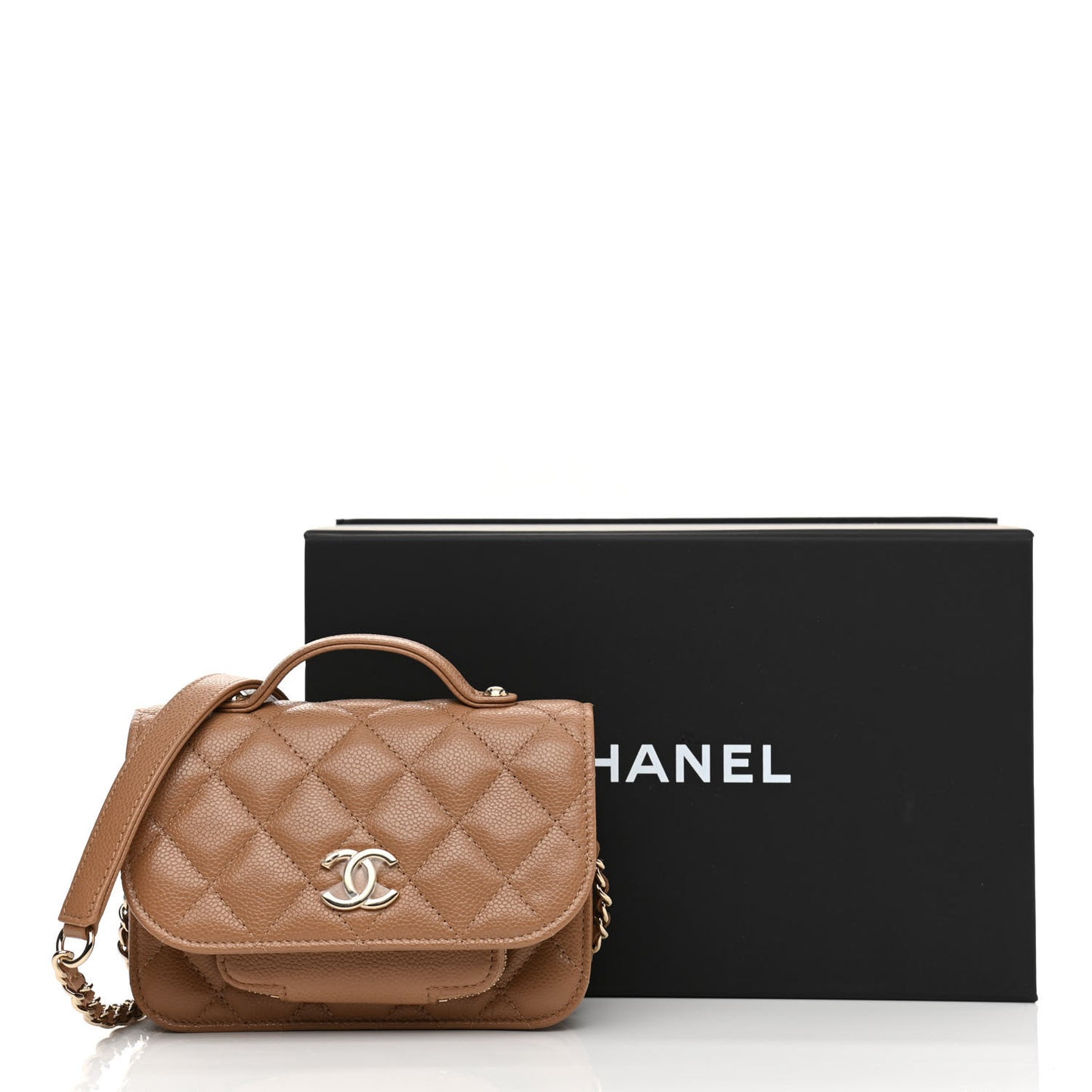 Caviar Quilted Small Business Affinity Flap Camel