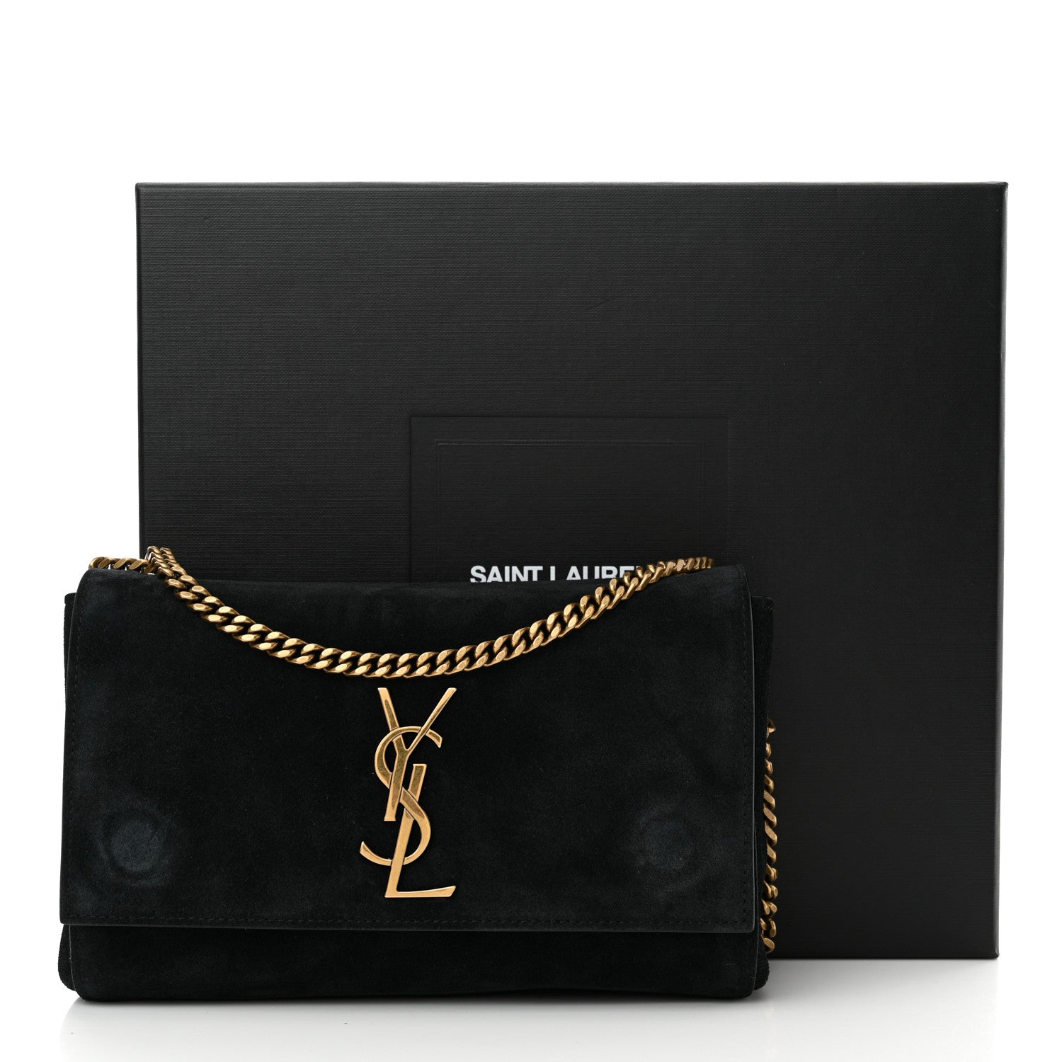 Saint Laurent Smooth Calfskin Suede Small Reversible Monogram Kate Satchel Black 18 of 18