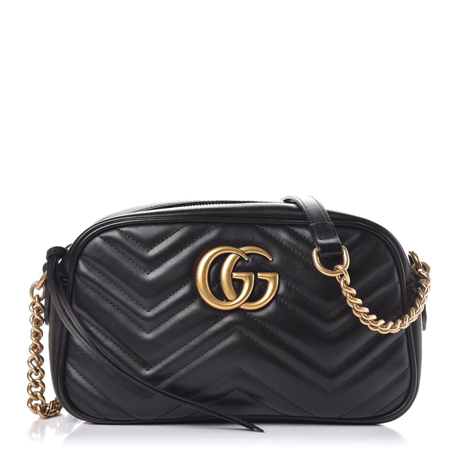Gucci Calfskin Matelasse Small GG Marmont Chain Shoulder Bag Black 2 of 13
