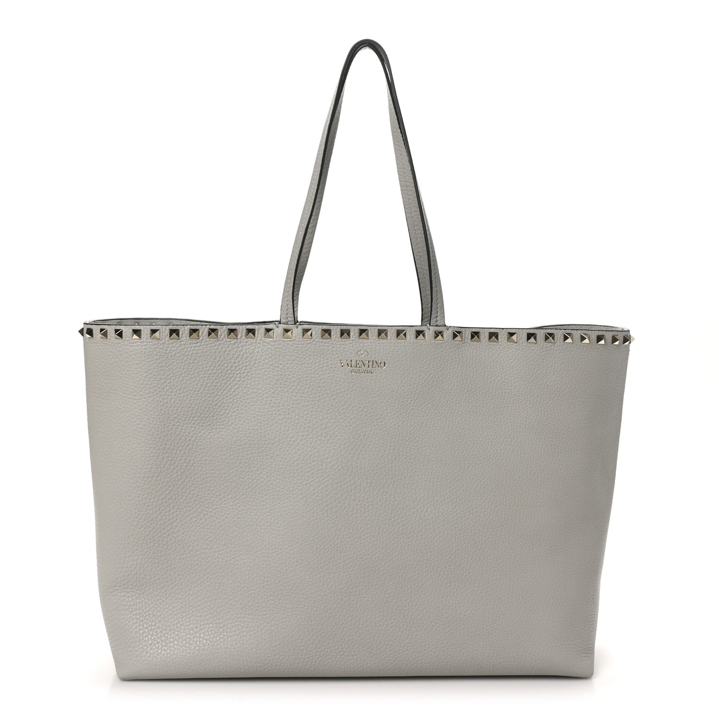 Grained Calfskin Rockstud Shoulder Tote Perla