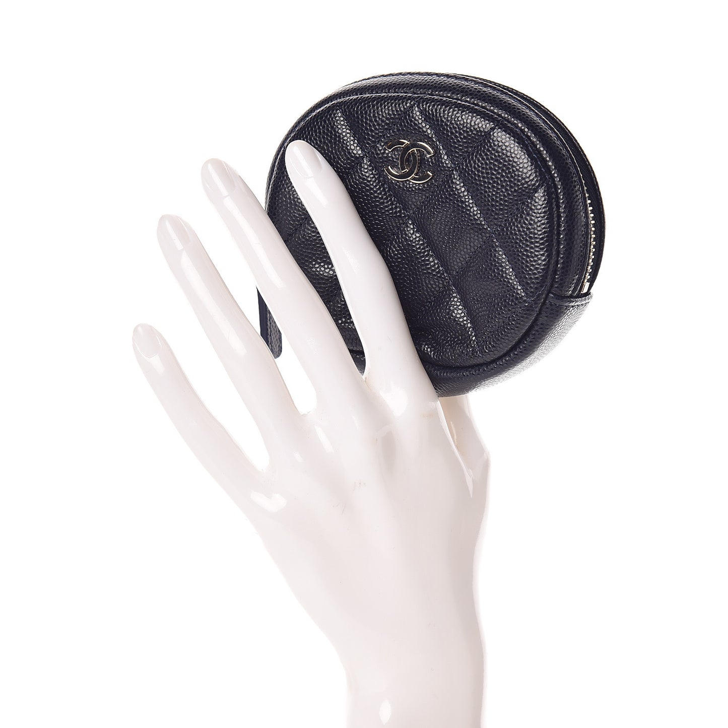 Caviar Quilted Zip Around Classic Coin Purse Navy Blue