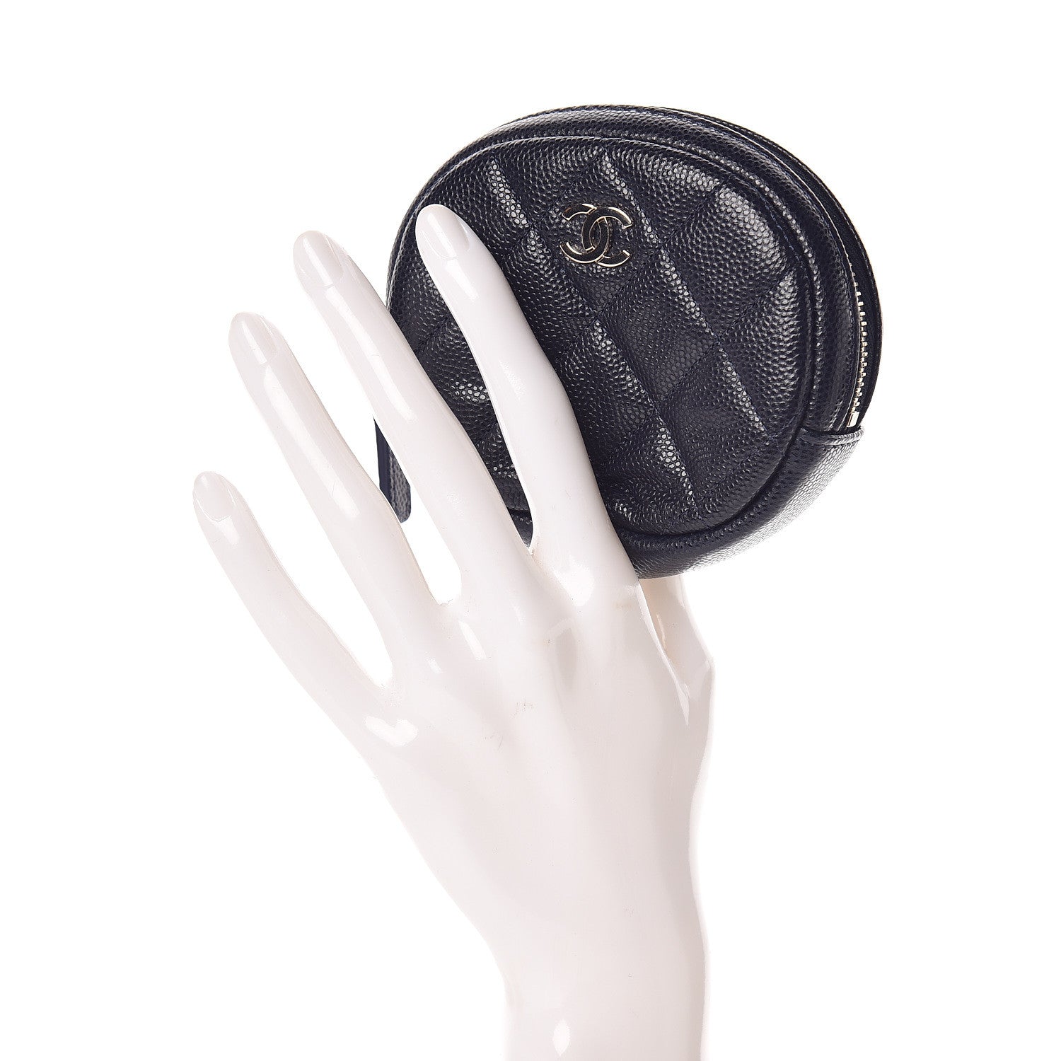 Chanel Caviar Quilted Zip Around Classic Coin Purse Navy Blue 2 of 8