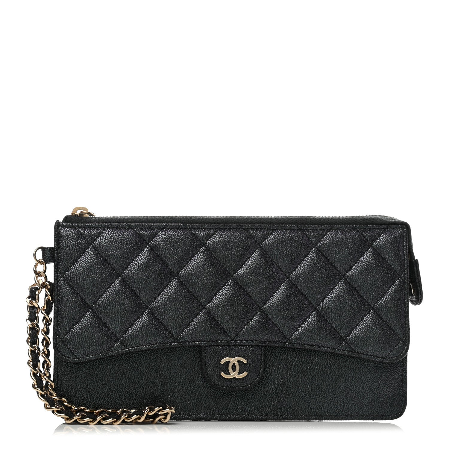 Chanel Iridescent Caviar Quilted Classic Pouch With Handle Black 1 of 6