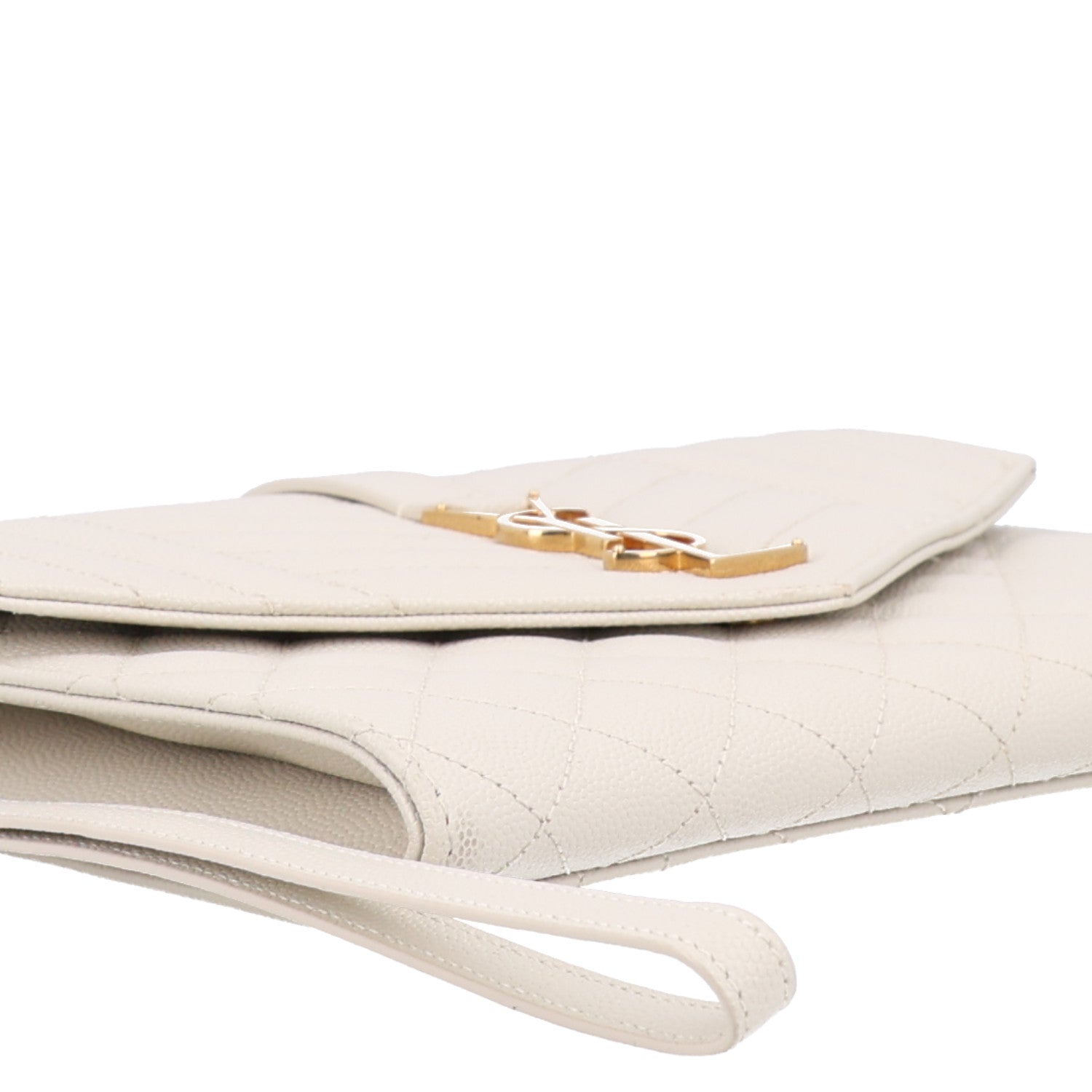 Saint Laurent Grain De Poudre Textured Mixed Matelasse Triquilt Monogram Clutch Crema Soft 9 of 10