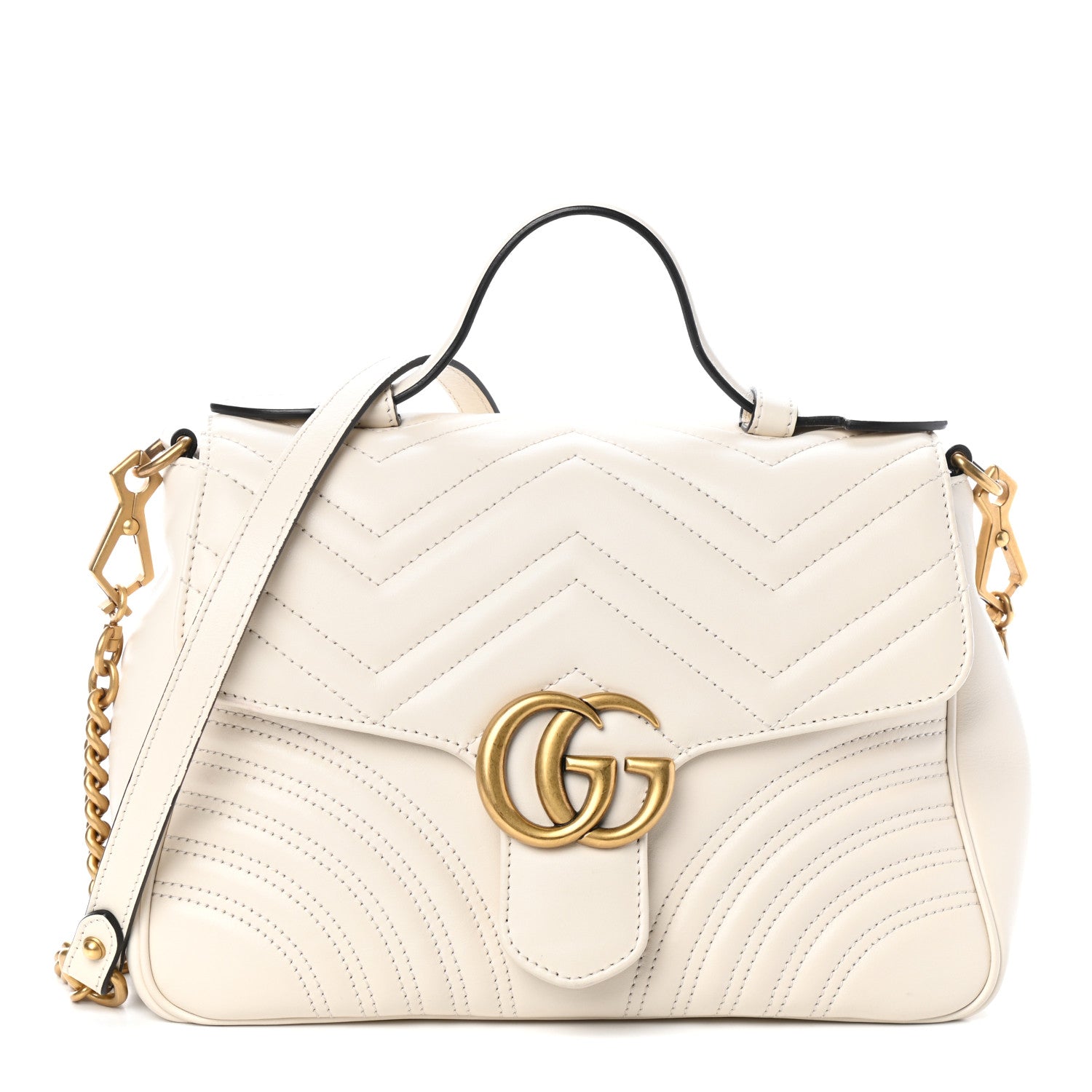 Gucci Calfskin Matelasse Small GG Marmont Top Handle Shoulder Bag White 1 of 8