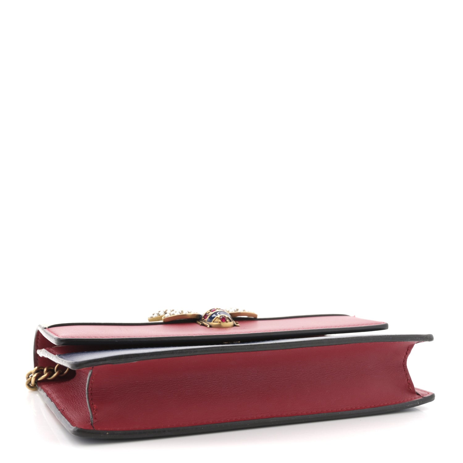 Gucci Calfskin Queen Margaret Chain Wallet Blue Agata Hibiscus Red Mystic White 4 of 10