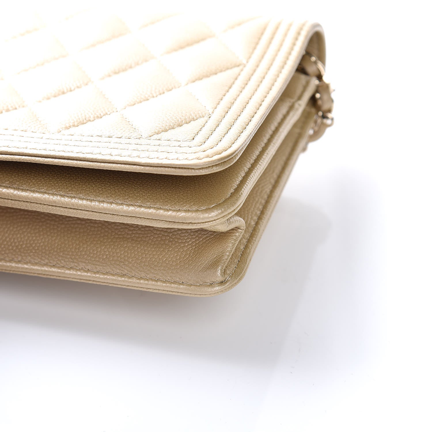 Chanel Metallic Caviar Quilted Boy Wallet On Chain WOC Light Gold 6 of 11
