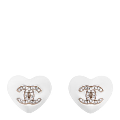 Chanel Pearl Crystal CC Heart Earrings Gold 1 of 4
