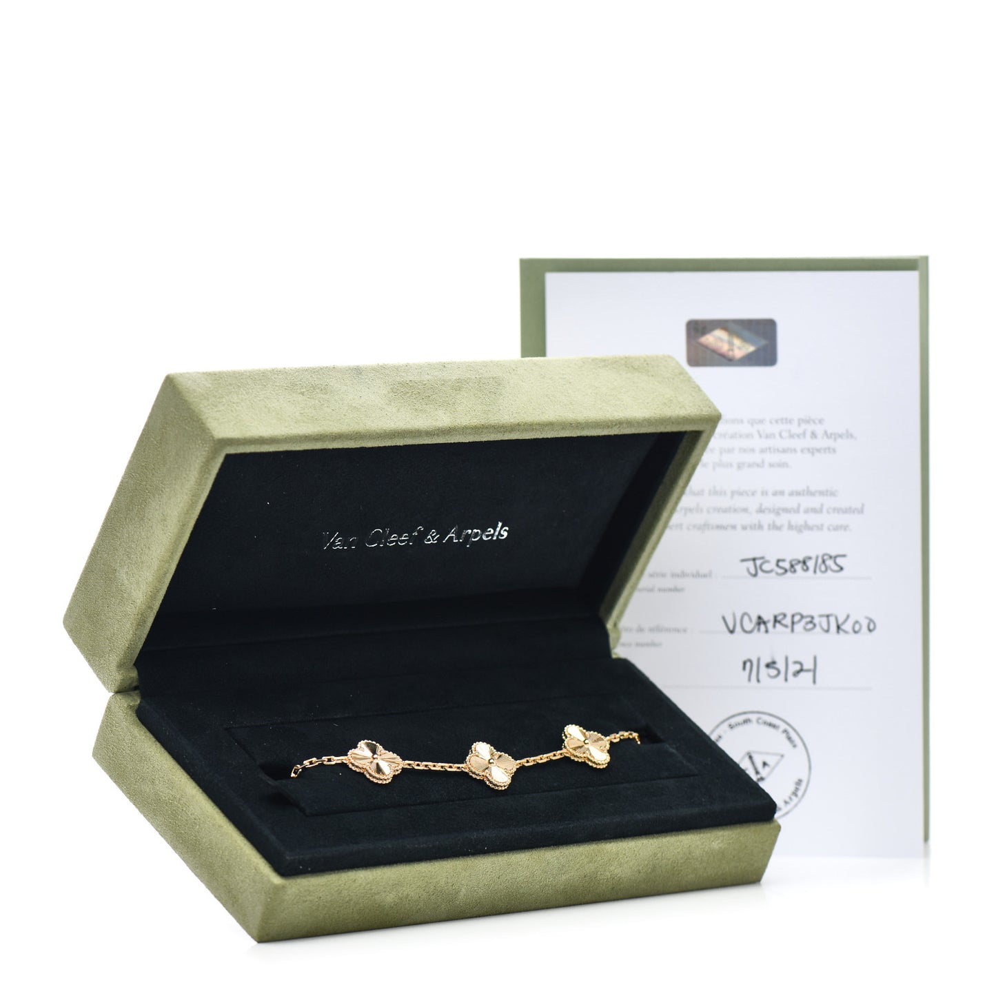 18K Yellow Gold 5 Motifs Guilloche Vintage Alhambra Bracelet