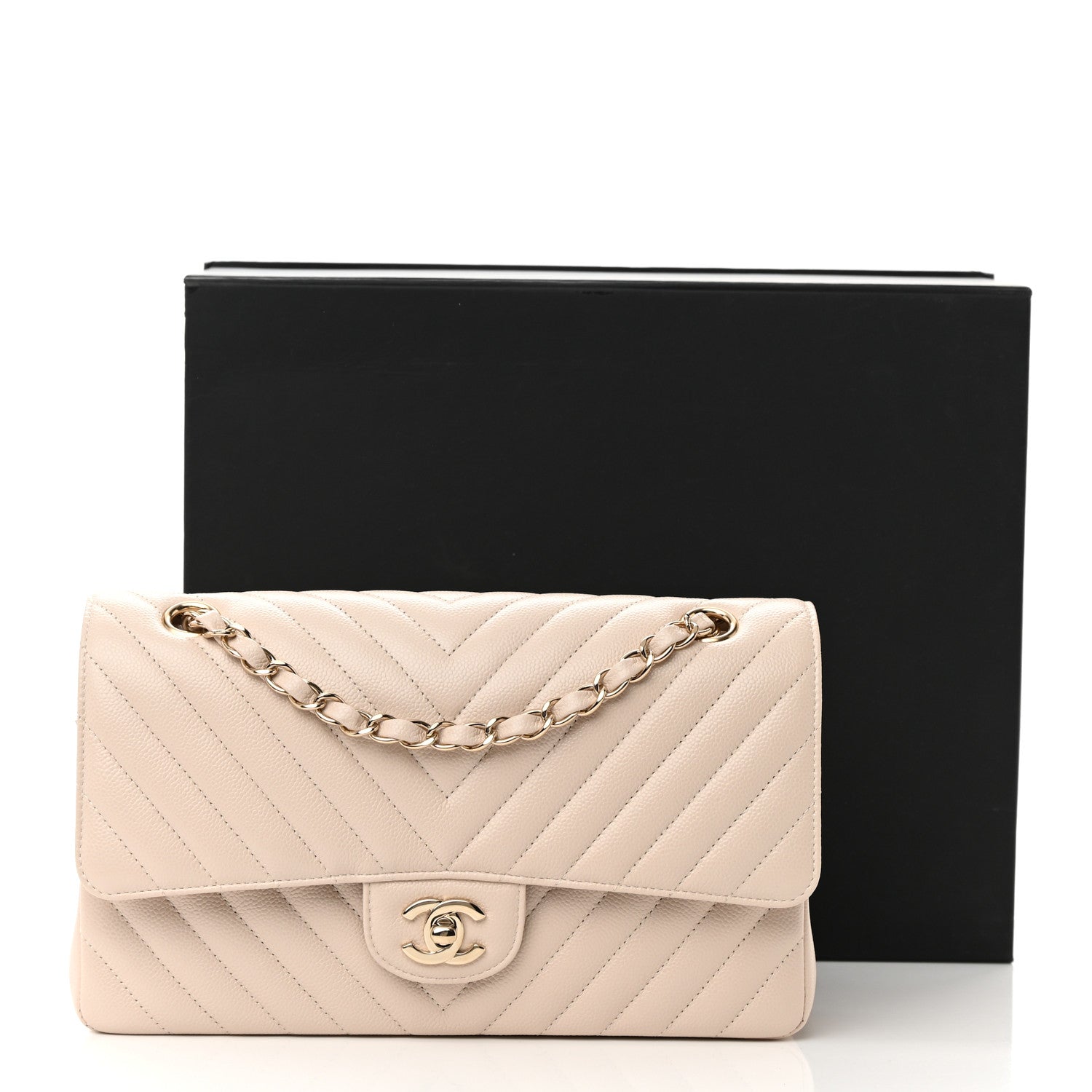Chanel Caviar Chevron Quilted Medium Double Flap Beige 12 of 12