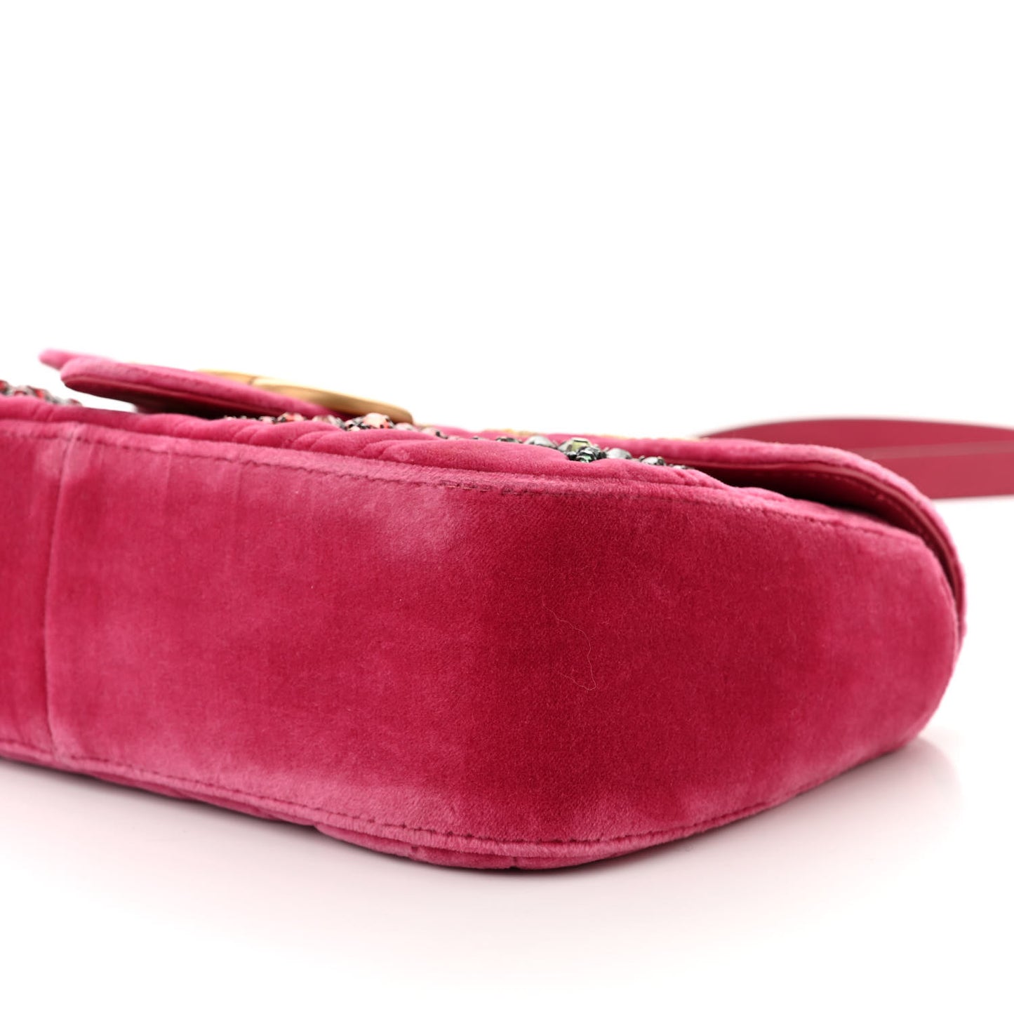 Velvet Matelasse Bow Embroidered Small GG Marmont Shoulder Bag Raspberry Rose