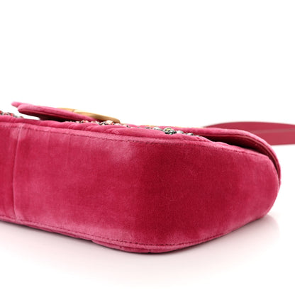 Gucci Velvet Matelasse Bow Embroidered Small GG Marmont Shoulder Bag Raspberry Rose 10 of 10