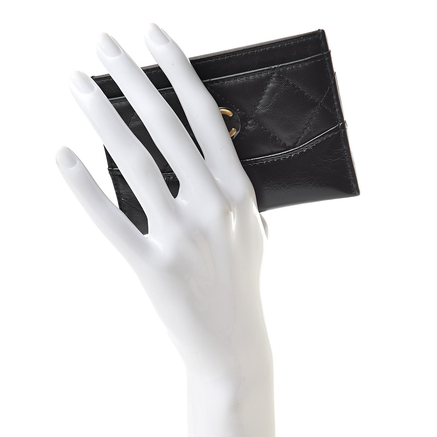 Aged Calfskin Quilted Gabrielle Card Holder Black