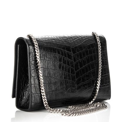 Saint Laurent Calfskin Crocodile Embossed Medium Classic Monogram Kate Tassel Satchel Black 3 of 7
