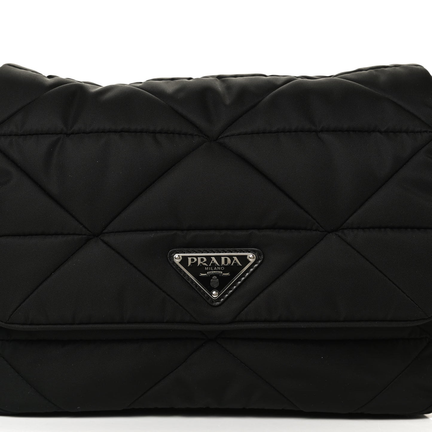 Re-Nylon Quilted Padded Flap Shoulder Bag Black