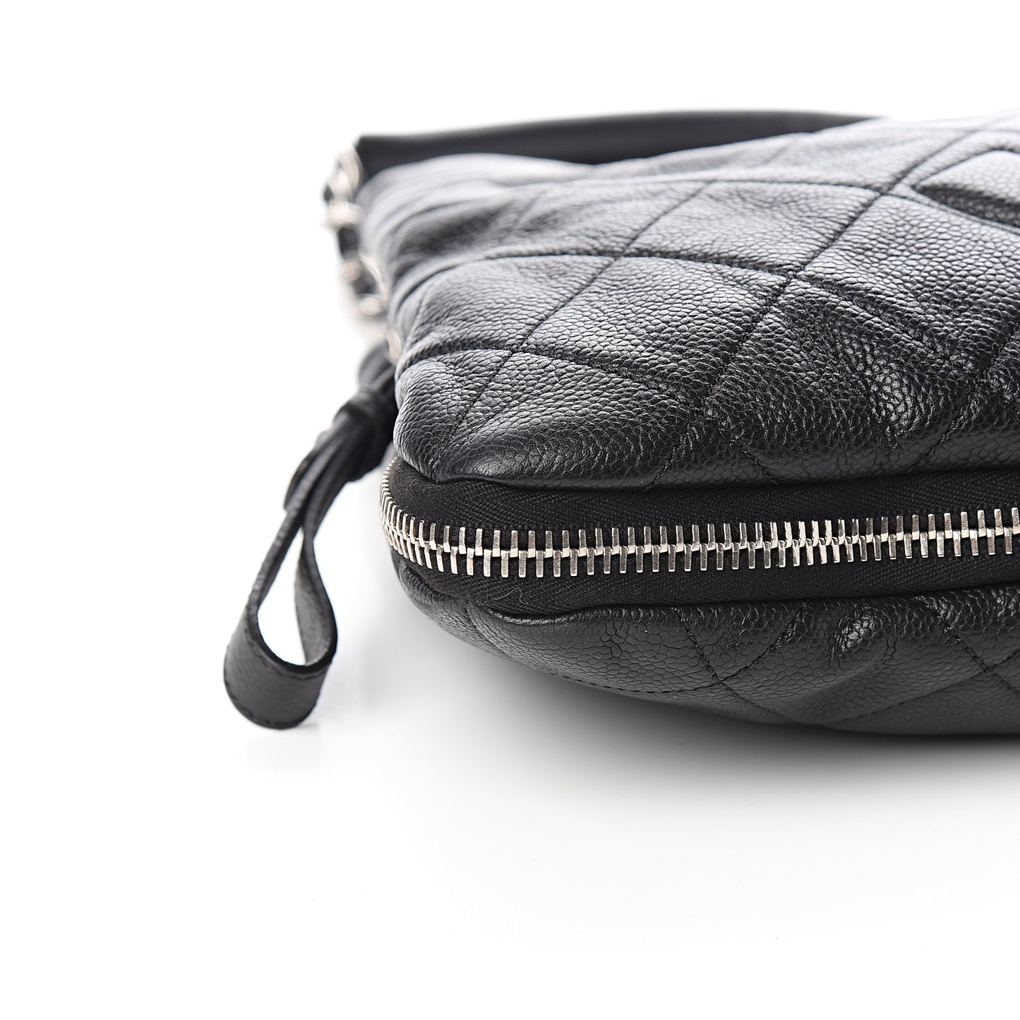 Caviar Quilted Expandable Zip Shoulder Bag Black