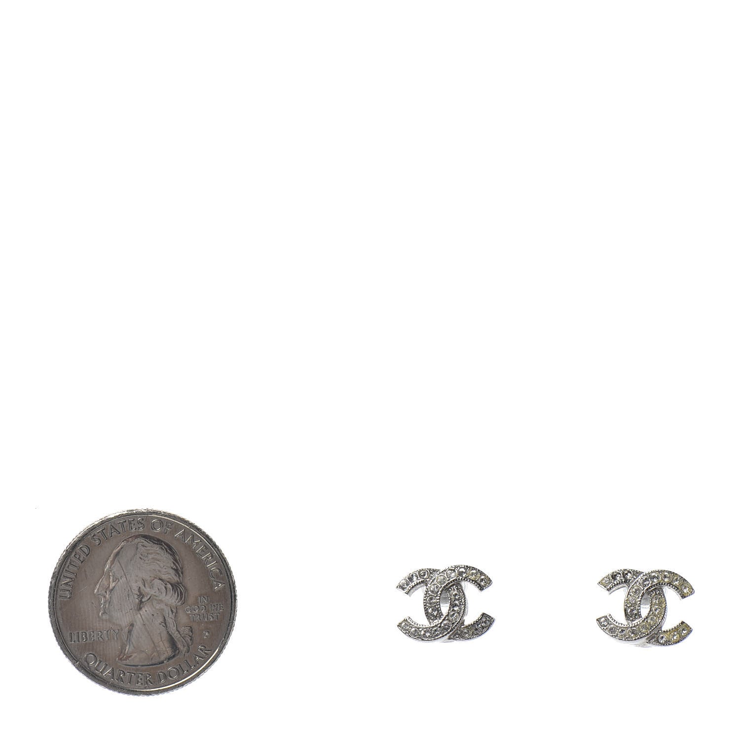 Chanel Crystal Mini Timeless CC Earrings Silver 2 of 5