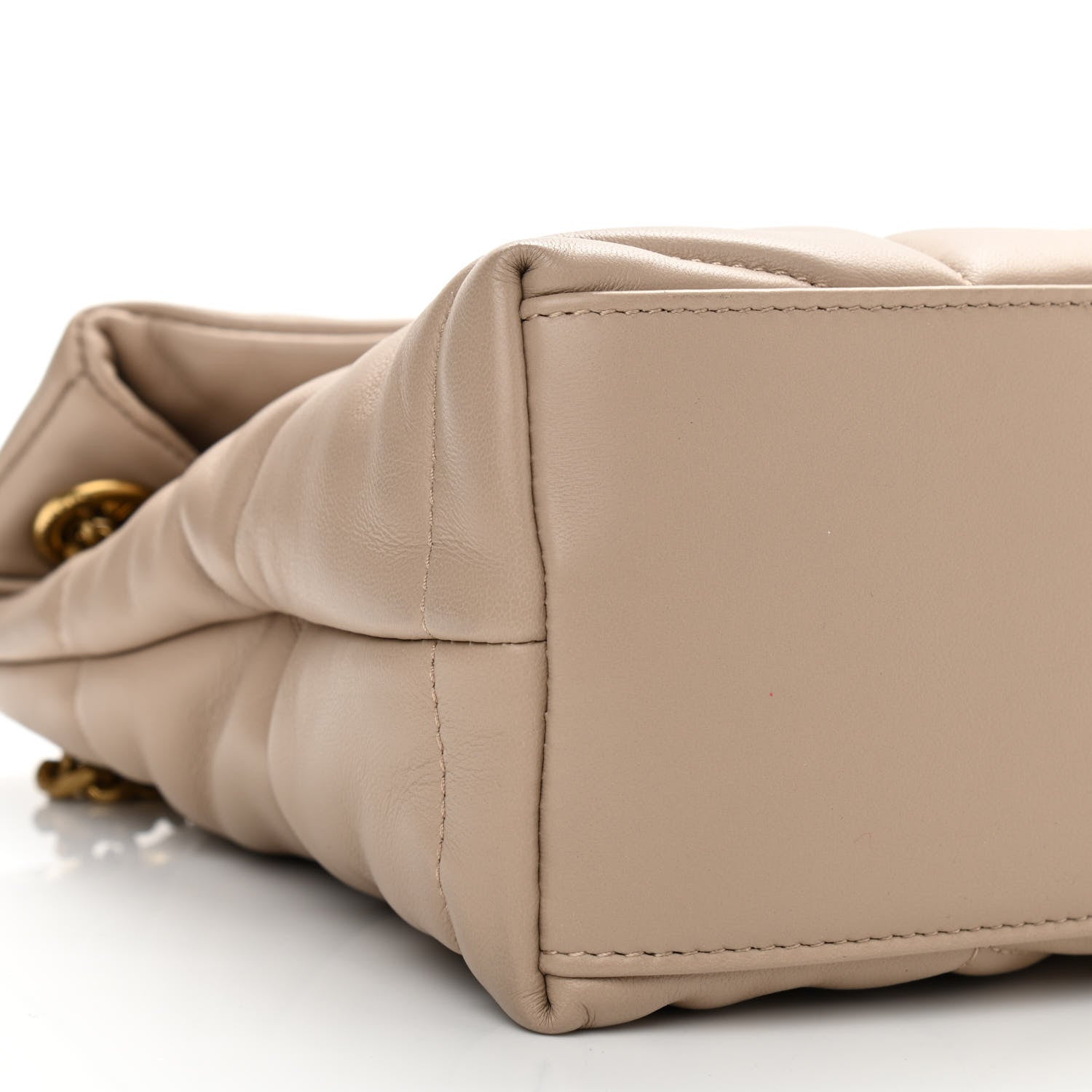 Saint Laurent Lambskin Quilted Small Loulou Puffer Monogram Chain Satchel Dark Beige 10 of 11
