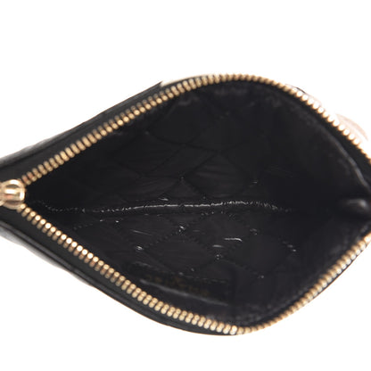 Chanel Lambskin Quilted Small Camellia Cosmetic Pouch Black White 5 of 8