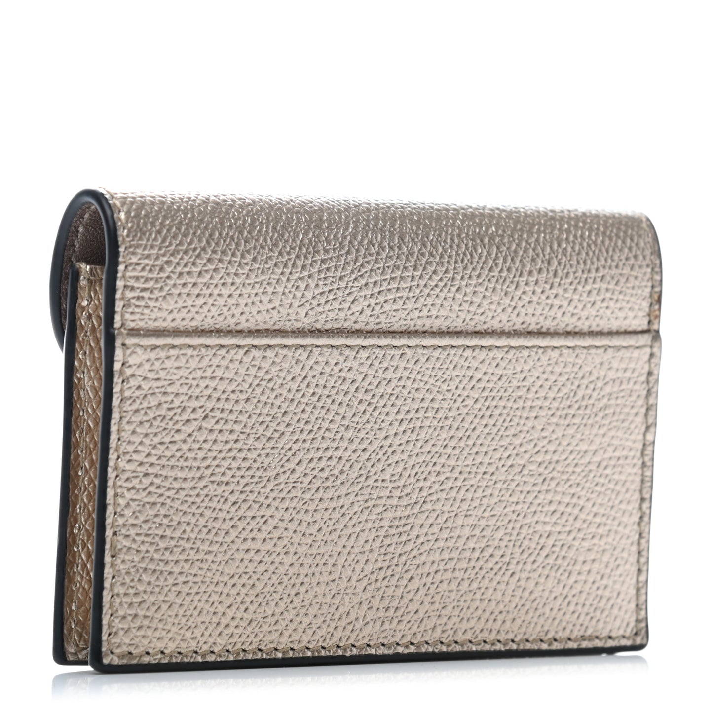 Metallic Grained Calfskin Saddle Card Holder Champagne