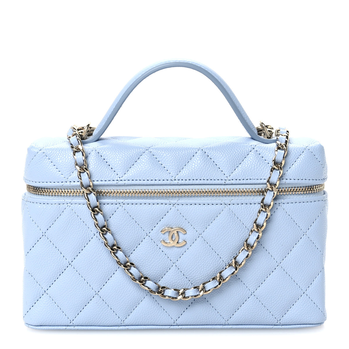 Chanel Caviar Quilted Top Handle Slim Vanity With Chain Light Blue 1 of 11