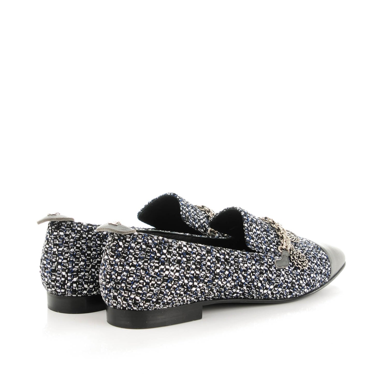 Tweed Lambskin Cap Toe Charm Loafers 38.5 Black Multicolor