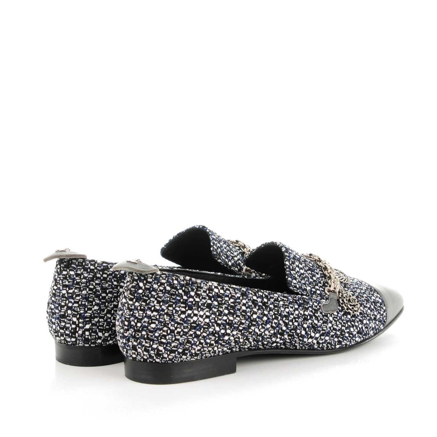Chanel Tweed Lambskin Cap Toe Charm Loafers 38.5 Black Multicolor 4 of 8