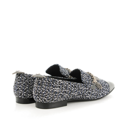 Chanel Tweed Lambskin Cap Toe Charm Loafers 38.5 Black Multicolor 4 of 8