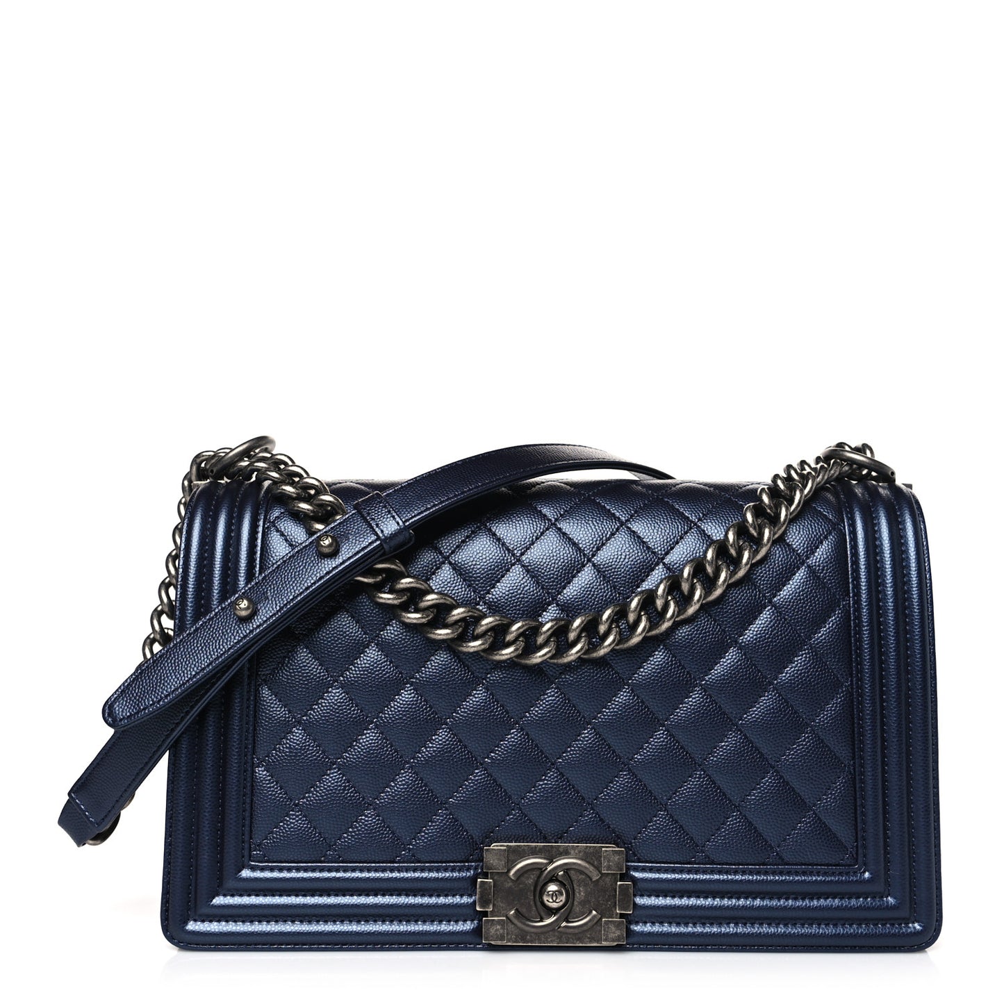 Metallic Caviar Quilted New Medium Boy Flap Navy