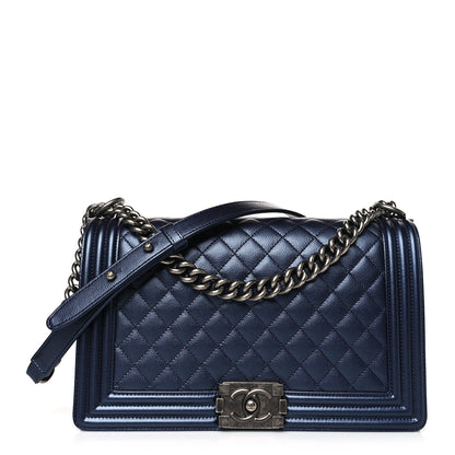 Chanel Metallic Caviar Quilted New Medium Boy Flap Navy 1 of 10
