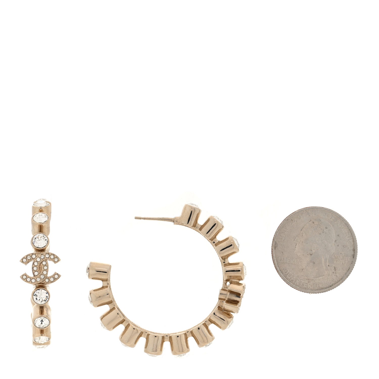 Chanel Crystal CC Hoop Earrings Gold 2 of 5