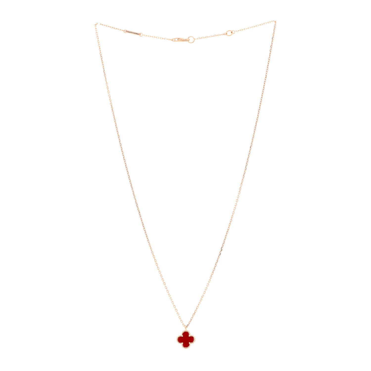 Van Cleef & Arpels 18K Rose Gold Carnelian Sweet Alhambra Pendant Necklace 3 of 5