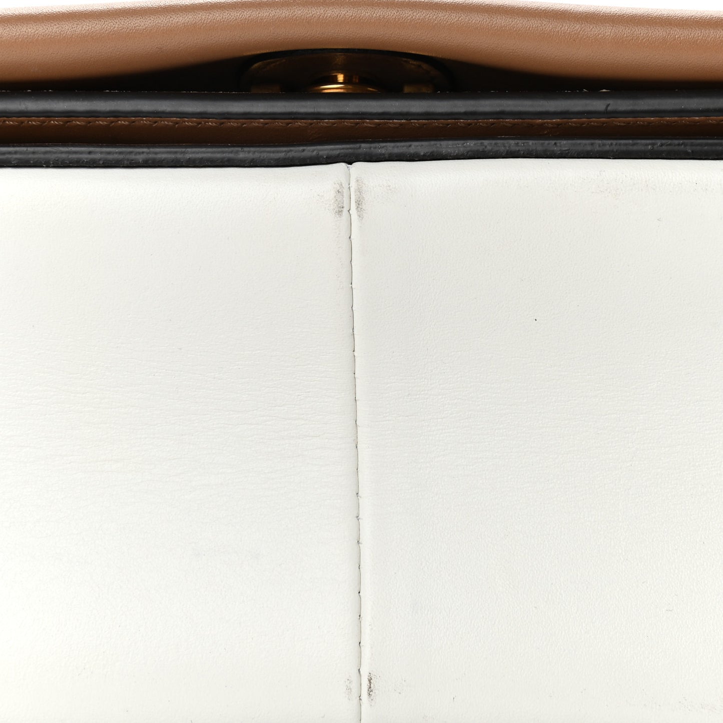 Shiny Smooth Calfskin Medium Frame Shoulder Bag Tan Optic White